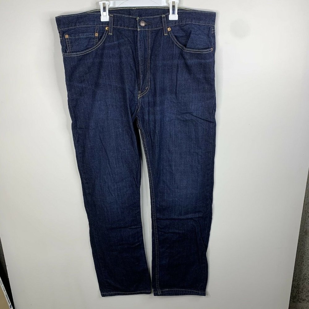 Levis Mens Size 40X32 505 Regular Fit Dark Blue Denim Jeans